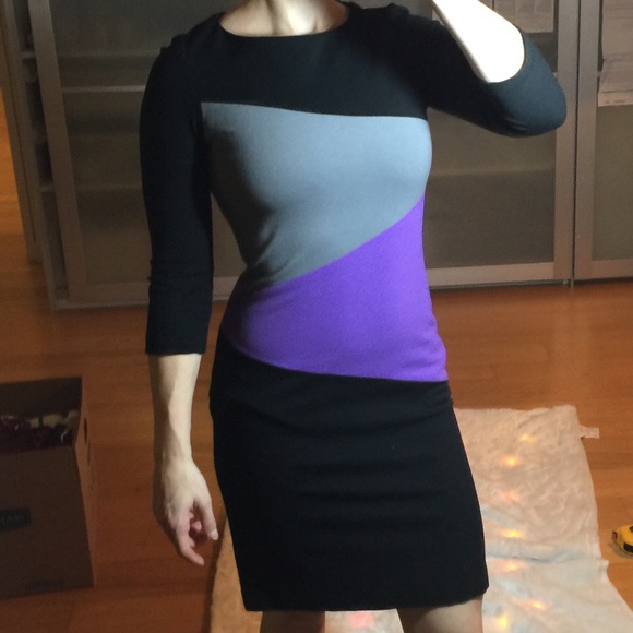 Small 2 Lisa Perry Pencil Dress Black Purple Gray - Picture 3 of 8